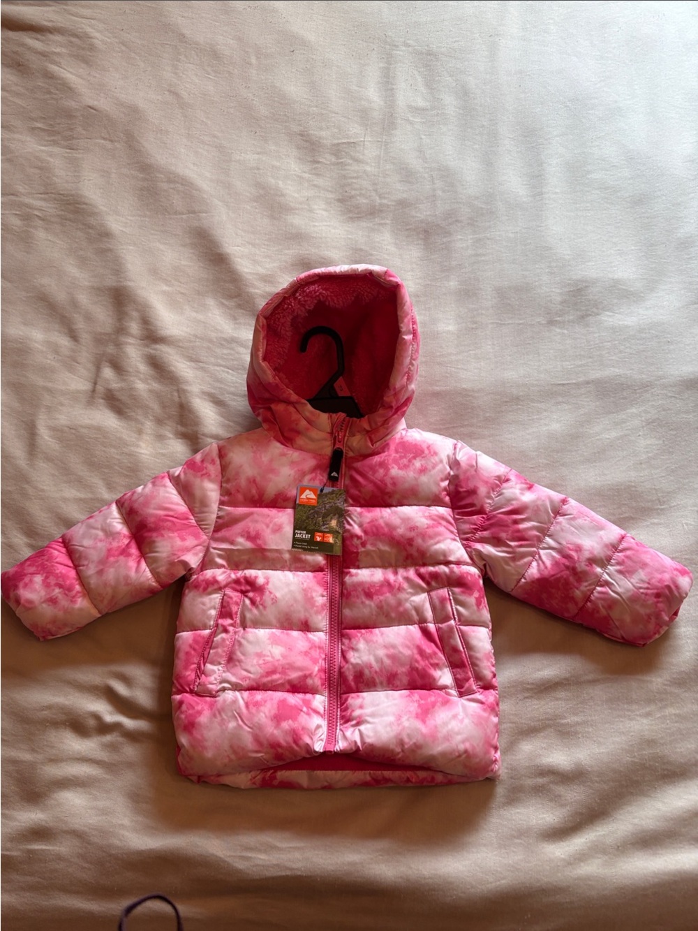 Ozark Trail Pink Tie-Dye Hooded Puffer for Kids 18 month NWT